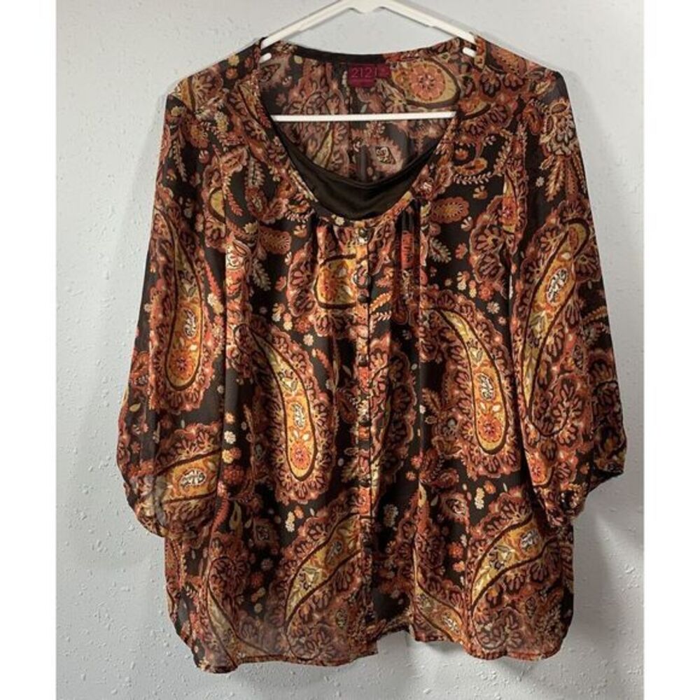212 Collection 3/4 Sleeves Paisley‎ Pattern Women's XL Blouse With Attached Tank
